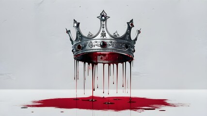 Regal Medieval Crown Dripping Blood on Pristine White Background