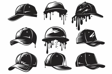 Hat flat icon, baseball cap symbol, graffiti spray cap sign, bonnet black silhouette, fedora shape, bowler