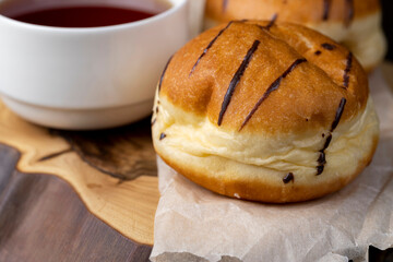 sweet dessert for tea with soft chocolate filling