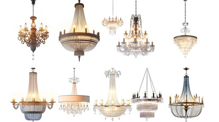 Obraz premium Set of expensive different stylish chandelier lamps