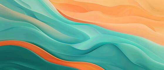 Obraz premium Abstract waves of teal and peach blend seamlessly in a fluid, wavy artistic pattern. Perfect for backgrounds and creative design projects.