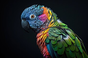 Obraz premium Portrait of a vibrant parrot on a black background