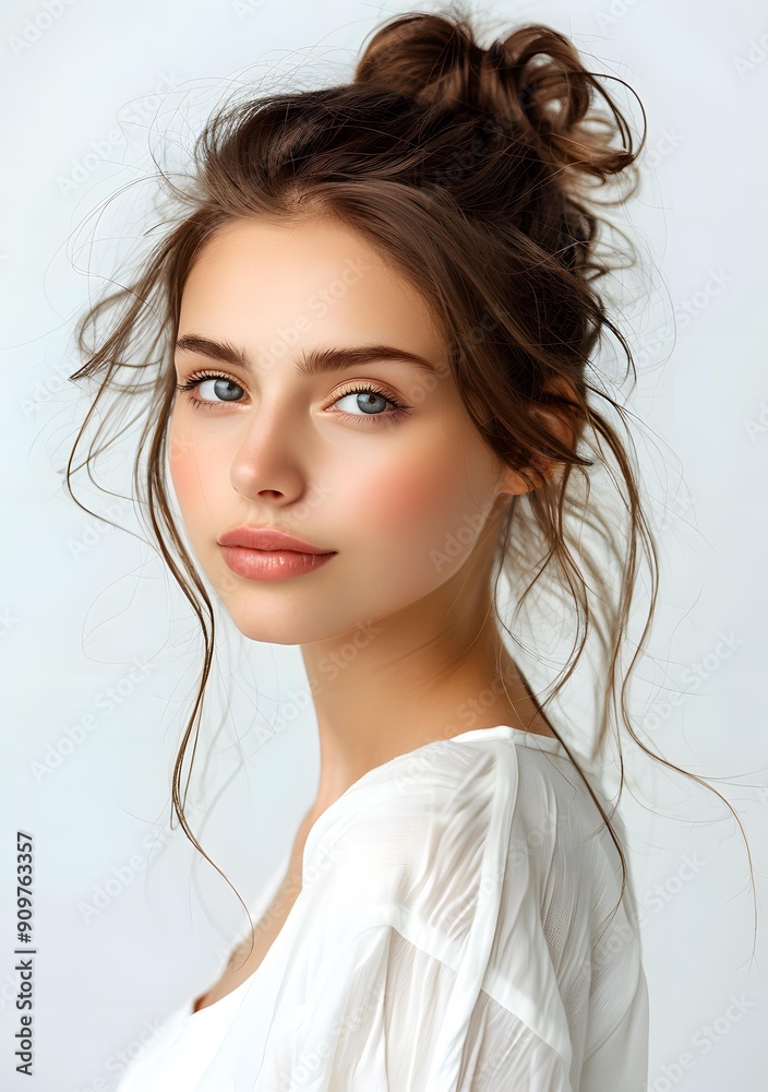 Canvas Prints portrait of a young woman with long hair and a white blouse