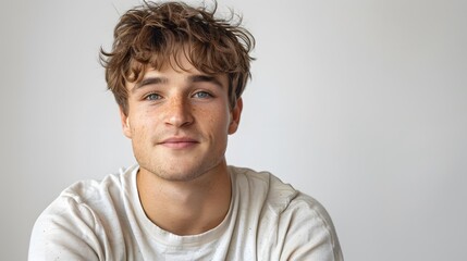 Fototapeta premium Portrait of a young man with freckles and blue eyes
