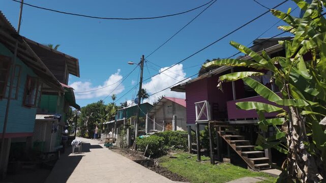 Colorful houses on a sunny day in Bastimentos Island, Panama