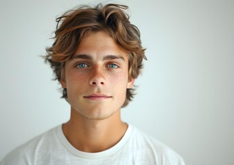 Fototapeta premium Portrait of a young man with freckles and blue eyes
