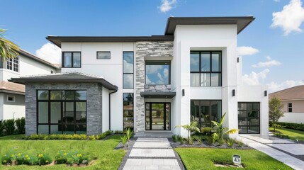 Fototapeta premium Modern Two-Story House with Stone Accents