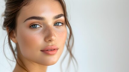 Fototapeta premium portrait of a young woman with freckles and blue eyes