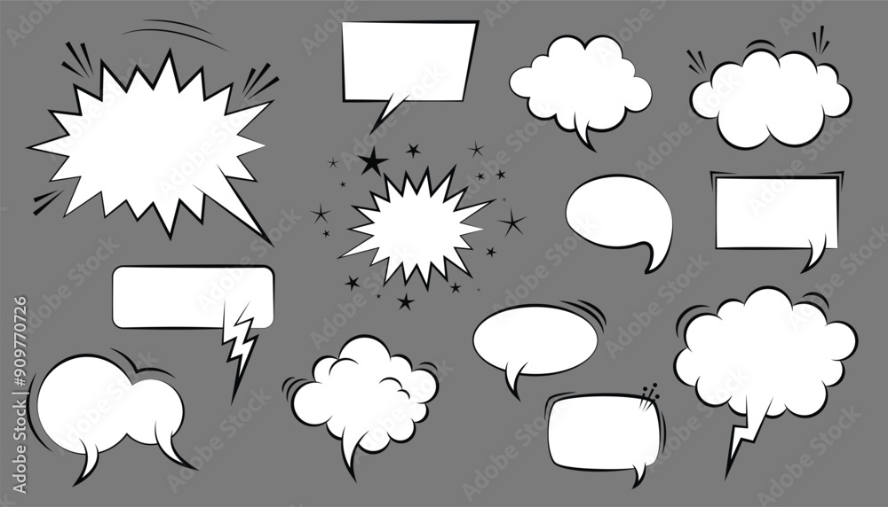 Poster retro empty comic bubbles set. dialog cloud for text chat comments. cartoon speach bubbles