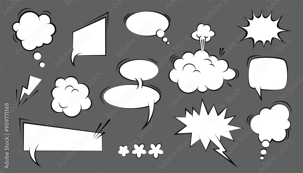 Poster Set of empty dialog clouds. speak bubble text, message box. cartoon chatting box