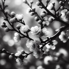 180 108 Delicate cherry blossom branches in black and white clos