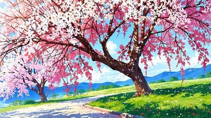 Fototapeta premium cherry blossoms abstract on nature background bright concept art drawing design wallpaper