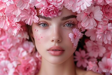 Portrait of beautiful woman with wearing floral headdress