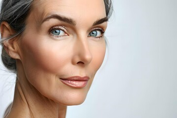 Fototapeta premium Close up portrait of beautiful middle aged woman with gray hair
