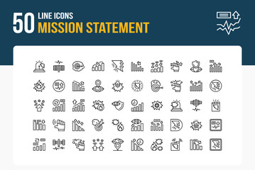 Set of 50 Mission Statement icons related to Beacon Blitz, Spark Spire, Dream Dart , Shift Stride Line Icon collection