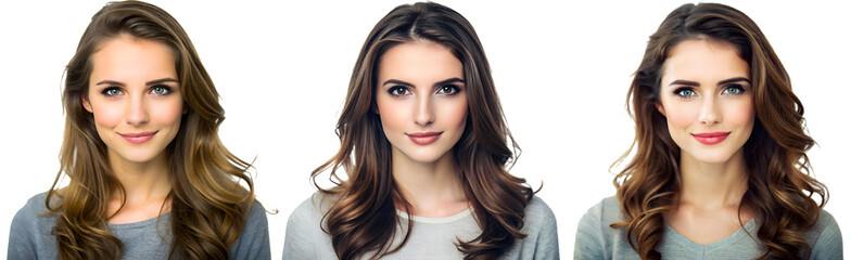 Fototapeta premium Set of Portraits of beautiful businesswomen on a white background. Beauty and fashion concept.