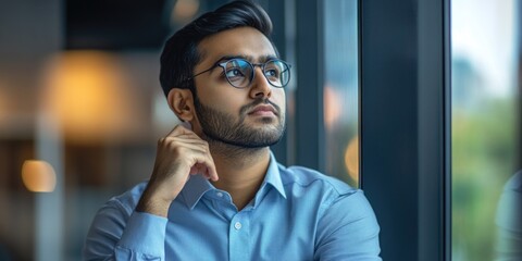 Naklejka premium A person gazing out of a window, possibly contemplating or lost in thought