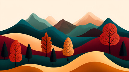 Autumn aesthetic landscape panorama  muted neutral colors