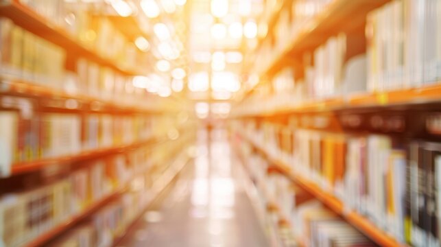 Blurred Bookshelves in a Library