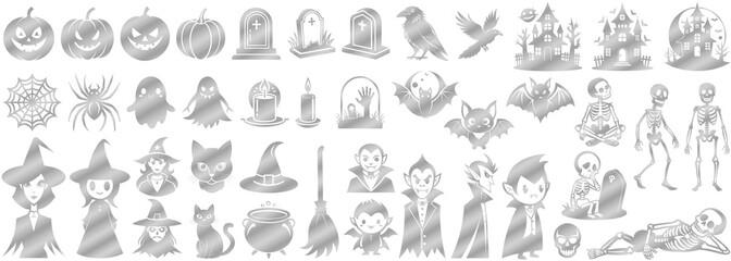 Fototapeta premium Halloween silver icon set
