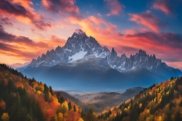 Fototapeta premium Majestic mountain landscape with colorful cloud.