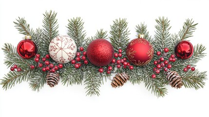 Festive Christmas Arrangement With Ornaments and Pine Cones