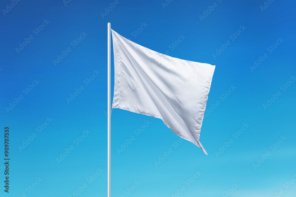 Aufkleber Pure white flag fluttering in the wind. Features a blank area perfect for adding logos, national flags, or custom designs. Clean and versatile for various uses