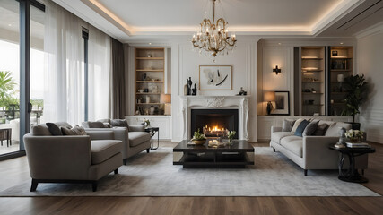 Living Room with Stone Cladding and Comfortable Corner Sofa