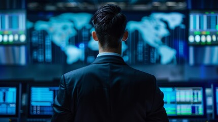 Cyber security expert viewed from the back.