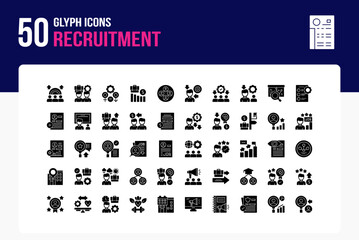 Set of 50 Recruitment icons related to Inclusion, Equal Opportunity, Gender Equality, Job Market Glyph Icon collection