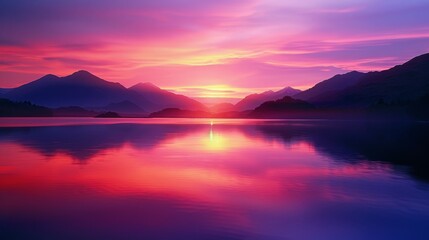 Serene Lake at Sunset with Vibrant Skies