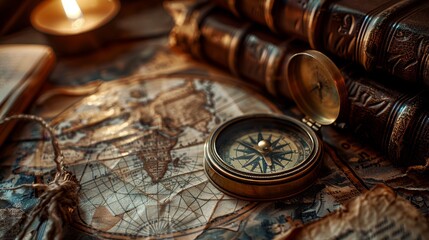 Vintage Compass and Map with Classic Adventure Themes