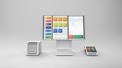 Point of sale system or cash register machine on desk