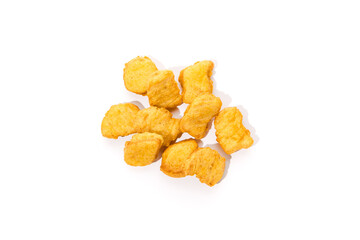 Top View of Crispy Chicken Nuggets on a White Background