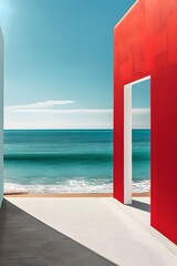 Red and White Minimalist Architecture Frame Ocean View