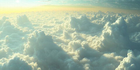 Fototapeta premium A magnificent display of majestic clouds during sunset, with the warm sunlight piercing through, capturing the heavenly beauty and tranquility of a serene evening sky.