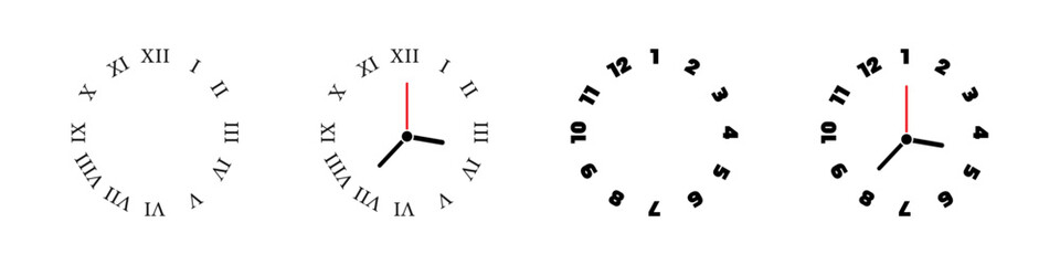 Clocks icon collection. Time and Clock icons set. Clock icon set. Time clock icons collection. Line clocks.