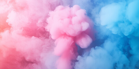 Fototapeta premium A stunning image featuring colorful pink and blue smoke blending together in an abstract fashion, creating a dreamy and ethereal visual effect for creative projects.