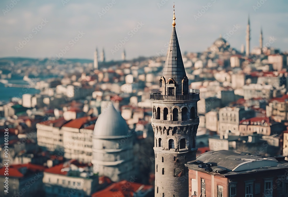 Wall mural winter galata tower istanbul shot turkey city aerial view skyline old place landscape building sky c