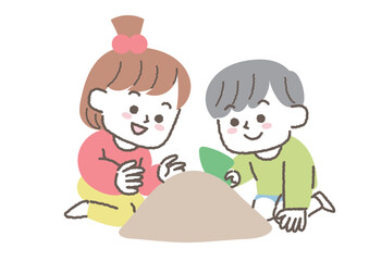 砂場で遊ぶ子供たちのイラスト