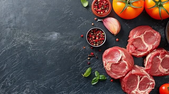 ingredients for ossobuco, a typical beef dish from Italy. upper view with area for copy.