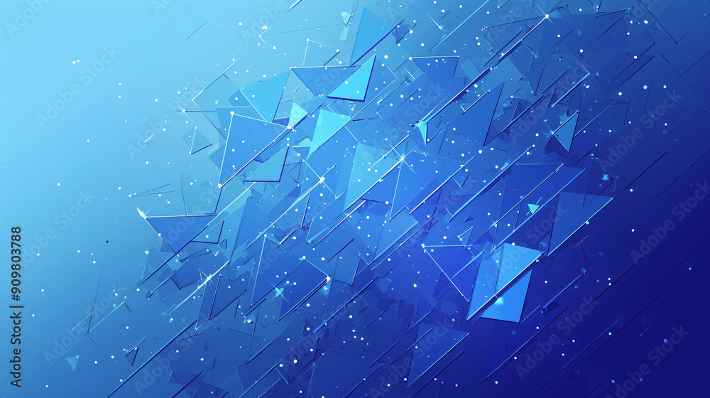 Aufkleber an abstract design of blue triangular shapes scattered across a gradient background, creating a dyna