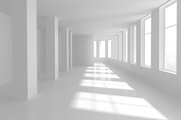 Obraz premium Minimalist White Room Interior Design With Windows And Columns