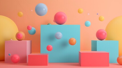 Abstract Colorful 3D Render with Floating Spheres
