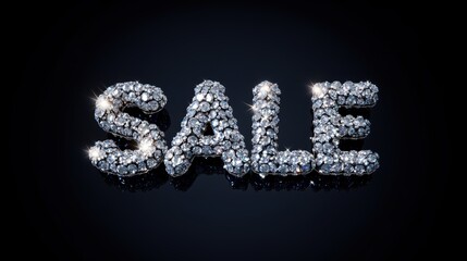 "SALE" spelled out in large, diamond-encrusted letters against a sleek black background. Sparkling diamonds emphasize luxury.