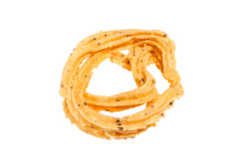 Murukku or murukulu crunchy deep fried traditional Indian snack. Isolated in transparent background commercial stock photo PNG file.