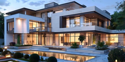 Fototapeta premium Modern Luxury Home with Pool and Backyard