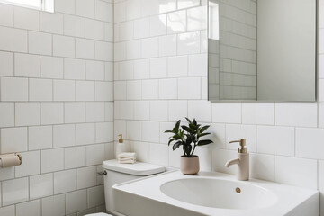 Fototapeta premium Simple Aesthetic Bathroom with Clean White Tiles and Minimal Decor