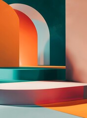 Abstract Geometric Shapes with Bright Colors and Curved Lines