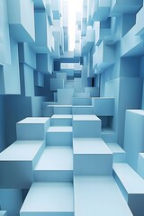 Fototapeta premium Abstract Blue Cube Staircase Background